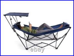 Hammock with Canopy Patio Outdoor Camping Hanging Bed Steel Stand Shade Blue