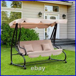 Outdoor 3-Person Patio Porch Swing Hammock Bench Canopy Loveseat Convertible Bed