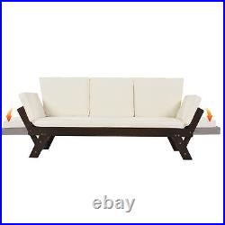 Outdoor Adjustable Patio Wooden Daybed Sofa Chaise Lounge with Cushions