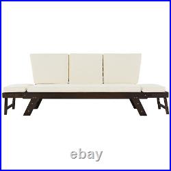 Outdoor Adjustable Patio Wooden Daybed Sofa Chaise Lounge with Cushions