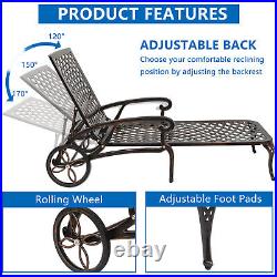 Outdoor Cast Aluminum Adjustable Patio Sun Lounger Bed Bronze