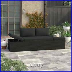 Outdoor Couch Patio Lounge Chair with Cushion Sunbed Black Poly Rattan vidaXL vi