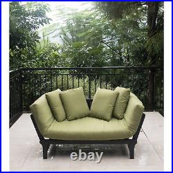 Outdoor Day Bed Chaise Lounge Couch Sofa Patio Dark Brown Wood Green Cushions