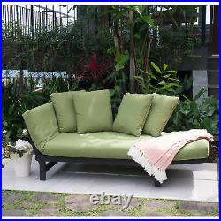 Outdoor Day Bed Chaise Lounge Couch Sofa Patio Dark Brown Wood Green Cushions