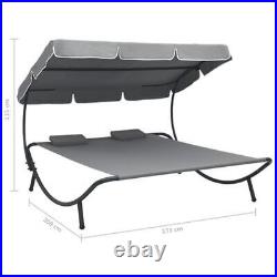 Outdoor Double Lounge Bed W 2Pillows & Canopy Garden Patio Sun Day Bed Lounger