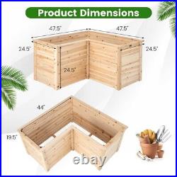 Outdoor Fir Wood Raised Garden Bed L-Shaped Elevated Patio Garden Planter Box