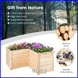Outdoor Fir Wood Raised Garden Bed L-Shaped Elevated Patio Garden Planter Box