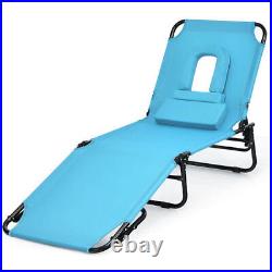 Outdoor Folding Chaise Beach Pool Patio Lounge Chair Bed with Adjustable Back a