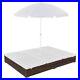 Outdoor Garden Yard Patio Poly Rattan Lounge Bed With Umbrella Cushions Lounger
