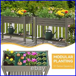 Outdoor Large Resin Patio Planter Box Stand Elevated Raised Garden Bed with Wheels