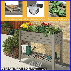 Outdoor Large Resin Patio Planter Box Stand Elevated Raised Garden Bed with Wheels