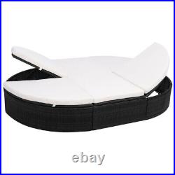 Outdoor Lounge Bed with Cushion Poly Rattan Black Outdoor Patio Sun Bed