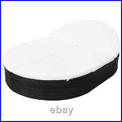 Outdoor Lounge Bed with Cushion Poly Rattan Black Outdoor Patio Sun Bed