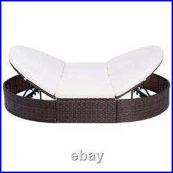 Outdoor Lounge Bed with Cushion Poly Rattan Brown Outdoor Patio Sun Bed