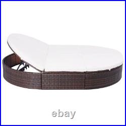 Outdoor Lounge Bed with Cushion Poly Rattan Brown Outdoor Patio Sun Bed