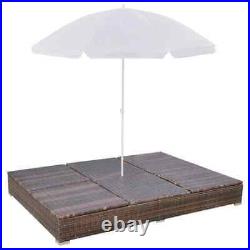 Outdoor Lounge Bed with Umbrella Poly Rattan Brown Umbrella Sun Patio Furniture