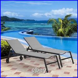 Outdoor Patio Chaise Lounge Set 2 Lounge Chairs Patio Texteline Bed with Wheels
