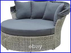 Outdoor Patio Garden Daybed 2 Piece Retractable Canopy Oversized Chair Gray
