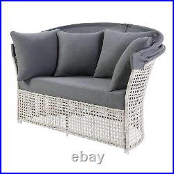 Outdoor Patio Garden Daybed 2 Piece Retractable Canopy Oversized Chair Gray