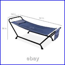 Outdoor Patio Hammock Bed With Stand, Pillow, Storage Pockets, 500LB Weight