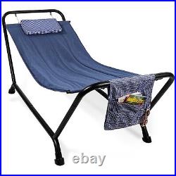 Outdoor Patio Hammock Bed With Stand, Pillow, Storage Pockets, 500LB Weight