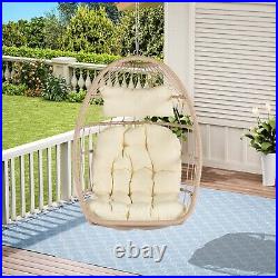 Outdoor Patio Hanging Egg Chair with Cushioned Headrest Rattan Swing Bed Chair