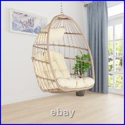 Outdoor Patio Hanging Egg Chair with Cushioned Headrest Rattan Swing Bed Chair