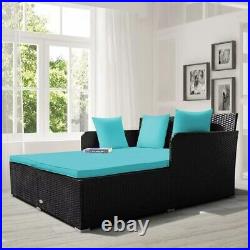 Outdoor Patio Rattan Daybed Pillows Cushioned Sofa Furniture Turquoise
