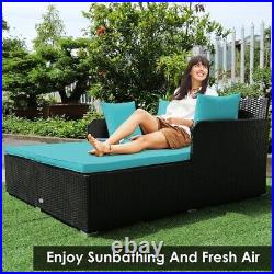 Outdoor Patio Rattan Daybed Pillows Cushioned Sofa Furniture Turquoise