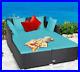 Outdoor Patio Rattan Daybed Wicker Deck Furniture withCushions & Pillows Turquoise