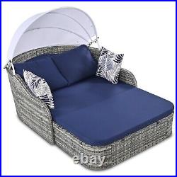Outdoor Patio Sunbed Double Lounge Chair Daybed with Retractable Canopy Cushion