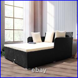 Outdoor Patio Wicker Rattan Daybed Sofa with 4 Pillows Pool Backyard Cushioned Bed