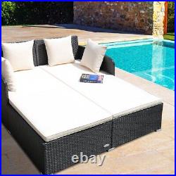 Outdoor Patio Wicker Rattan Daybed Sofa with 4 Pillows Pool Backyard Cushioned Bed