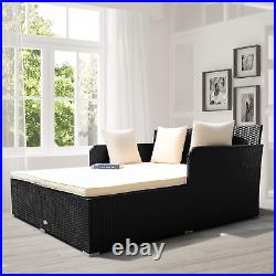 Outdoor Rattan Daybed, Sunbed Wicker Furniture WithSpacious Seat, Upholstered Cush