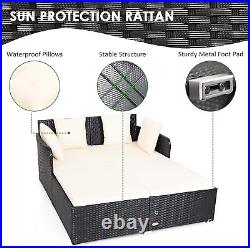 Outdoor Rattan Daybed, Sunbed Wicker Furniture WithSpacious Seat, Upholstered Cush
