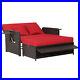 Outdoor Rattan Loveseat Set Daybed Lounge Storage Ottoman Side Tables Adjust Red