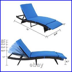Outdoor Rattan Pool Wicker Chaise Lounge Chair Patio Garden Bed Recliner Cushion