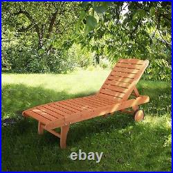 Outdoor Wooden Sun Lounger Bed Deck Chair Recliner Garden Patio Day Bed withWheel