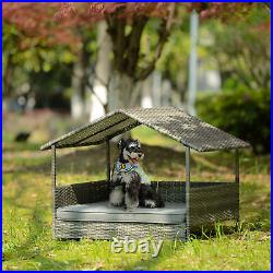 PE Wicker Dog Bed Outdoor Pet Furniture, Fits Patio, Seasonal