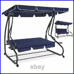 Patio 3 Person Swing Canopy Bench Converting to Bed Outdoor Garden Lounge Chair