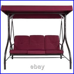 Patio 3 Person Swing Canopy Bench Converts To Day Bed Padded Burgundy Red Garden