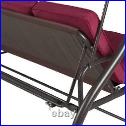 Patio 3 Person Swing Canopy Bench Converts To Day Bed Padded Burgundy Red Garden