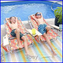 Patio Beach Chair Chaise Bed Adjustable Beach Reclining Positions with Pillow