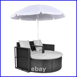 Patio Bed Outdoor Patio Lounger Wicker Daybed with Parasol Poly Rattan vidaXL
