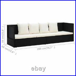 Patio Bed with Cushion & Pillows Poly Rattan Black vidaXL