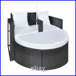Patio Bed with Parasol Black Poly Rattan