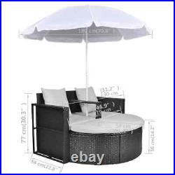 Patio Bed with Parasol Black Poly Rattan