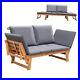 Patio Convertible Couch Sofa Bed with Adjustable Armrest, Acacia Wood Outdoor