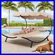 Patio Double Chaise Lounge Bed, Outdoor Wheeled Hammock Daybed with Adjustable C