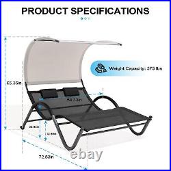 Patio Double Chaise Lounge Hammock Bed Loveseat with Sun Shade Canopy Wheels